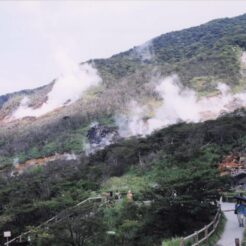 2002-07-30 箱根 大涌谷を行く人たちと噴火ガス<br>夏のススキ