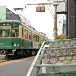 2008-01-14 15-09-49腰越付近の魚の干物と江ノ電<br>江ノ電で江ノ島・鎌倉高校前周辺を歩く